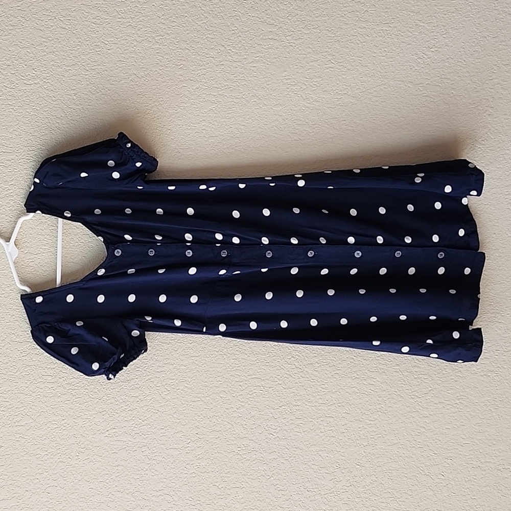 3️⃣💲2️⃣0️⃣ Girls navy polka dot button front dress 8 Y